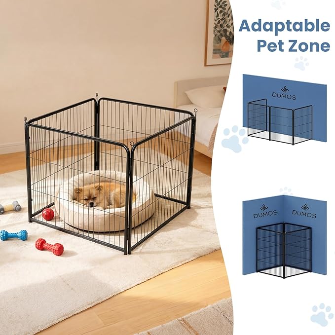 DUMOS Dog Playpen Indoor, Metal 32 Inch 4 Panels Foldable Pet Fence with Door, Outdoor Small Medium Large Dog Puppy Portable Exercise Play Pen for RV Camping, Trips, Play Yard