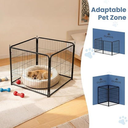DUMOS Dog Playpen Indoor, Metal 32 Inch 4 Panels Foldable Pet Fence with Door, Outdoor Small Medium Large Dog Puppy Portable Exercise Play Pen for RV Camping, Trips, Play Yard