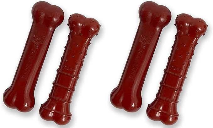 Nylabone Power Chew Basted Blast Dual Flavored Dog Chew Toys for Aggressive Chewers - Durable Dog Bones with 2 Layers of Flavor - Bacon and Steak Flavor, Small/Regular (2 Count) (Pack of 2)