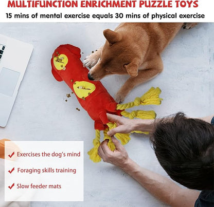 lilfrd Water Bottle Dog Toys - Dog Puzzle Squeaky Enrichment Treat Dispensing Rope Snuffle Plush Toy, No Stuffing Durable Soft Crunchy Toys for Small Medium Large Dogs Puppy - Octopus Squid