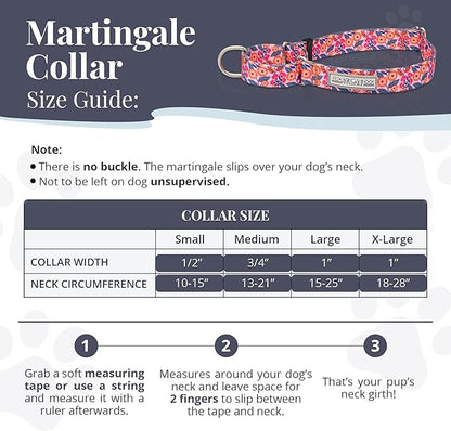 Lucky Love Dog Martingale Dog Collar - Adjustable, No-Slip, Durable, & Soft Webbing Collar for Male and Female Dogs Ideal for Training & Walking - Rosie, Small