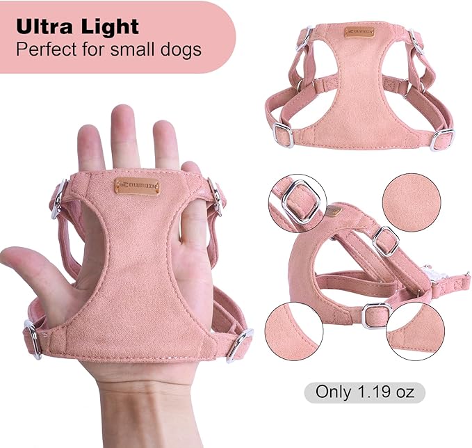 Dog Harness and Leash Set, XXS No Pull Adjustable Puppy Harness with Multifunction Pink Dog Leash and Dog Collar, Soft No Choke Escape Proof Pet Harness Vest for Small Dogs and Cats (Pink, XXS)