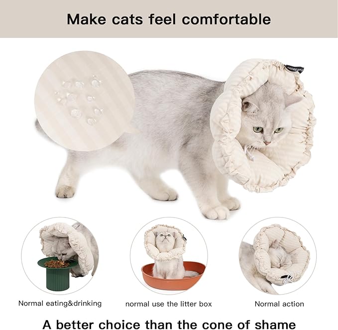 H HIDREAM Soft Cat Cone Collar， Cute Adjustable Cat Recovery Collar，Elizabethan e Collar that can Protect Head and Foot Wounds，Egg White Flower All-Season Style