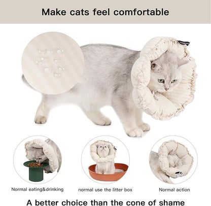 H HIDREAM Soft Cat Cone Collar， Cute Adjustable Cat Recovery Collar，Elizabethan e Collar that can Protect Head and Foot Wounds，Egg White Flower All-Season Style