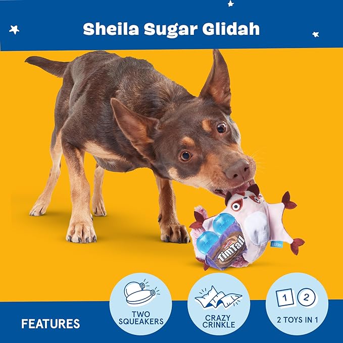 Barkbox Sheila Sugar Glidah Plush Toy for X-Small Dogs – 2-in-1 Squeaky & Crazy Crinkle Fun – Perfect for Fetch, Tug, and Interactive Playtime