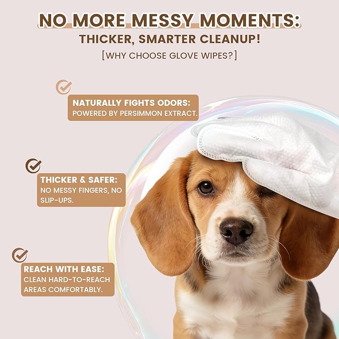 IMMHABI 100 Pcs Cleaning Deodorizing Pet Glove Wipes for Dogs & Cats, Hypoallergenic Dog Bath Wipes with Natural Deodorizer Persimmon Tannin, Pet Bathing Wipes for Horse Coat Care Coconut Scent