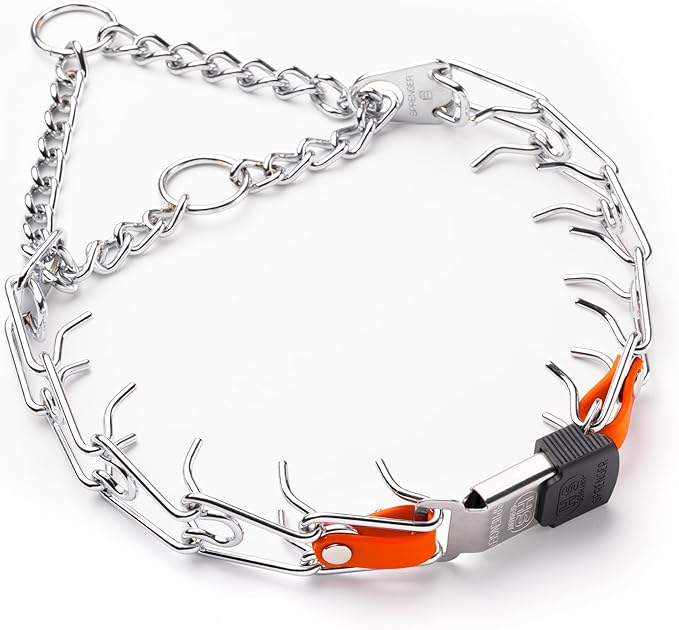 Herm Sprenger Chrome Plated Steel Dog Collar with Quick Release ClicLock Buckle O-Ring Biothane Insert Training Collar Made in Germany (Hunter Orange, 22in x 3.0mm(Neck Size up to 18-19in))