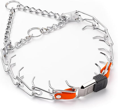 Herm Sprenger Chrome Plated Steel Dog Collar with Quick Release ClicLock Buckle O-Ring Biothane Insert Training Collar Made in Germany (Hunter Orange, 22in x 3.0mm(Neck Size up to 18-19in))