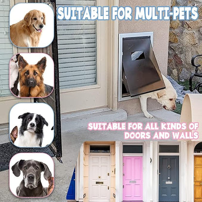 SmarketBuy Aluminium Extra Large Dog Door 17.5" W x 27.7" H Weatherproof Aluminum Frame Pet Door with Sliding Lock Panel Easy to Install Durable Magnetic Double Flaps Pet Door for Dogs Up to 220LBS