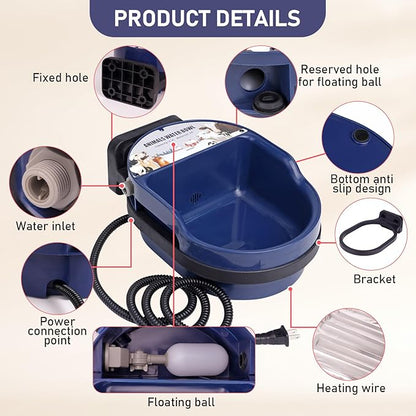 Automatic Heated Dog Water Bowl Outdoor Large Breed Auto Fill Heated Pet Cat Chicken Water Bowl with Float Valve Dog Water Dispenser Pet Waterer for Cat Chicken Goat Pig Horse Livestock