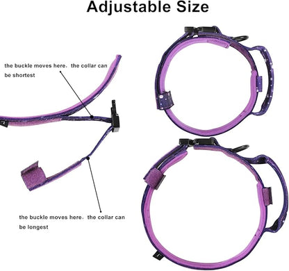 DAGANXI Tactical Dog Collar, Adjustable Military Training Nylon Dog Collar with Control Handle and Heavy Metal Buckle for Medium and Large Dogs, with Patches and Airtags Case (XXL, Purple Sky)