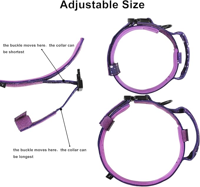 DAGANXI Tactical Dog Collar, Adjustable Military Training Nylon Dog Collar with Control Handle and Heavy Metal Buckle for Medium and Large Dogs, with Patches and Airtags Case (L, Purple Sky)