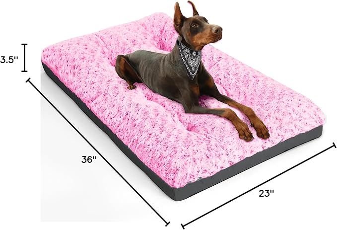 POCBLUE Dog Beds Large Sized Dog, Washable Plush Pet Bed for Crate, Anti-Slip Pet Mat for Cages, Comfy Crate Pad for Outdoor/Indoor/Car Use, Soft Kennel Pad for Dogs Up to 60 lbs, 35"x23", Pink