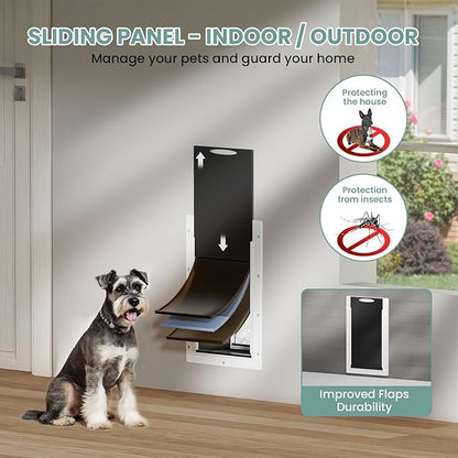 3-Flap Dog Door, Medium Doggy Door for Wall, Never Rust Plastic Through Wall Doggie Door, Telescoping Tunnel, Closing Panel for Lock, Pet Door for Cats, Pets Up to 45 Pounds