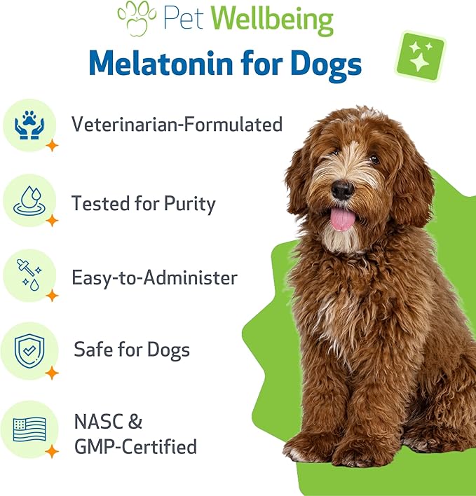 Pet Wellbeing Pet Melatonin for Dogs - Supports Adrenal Health, Cortisol Balance, Helps Maintain Normal Sleep Patterns - Veterinarian-Formulated Liquid Supplement 2 fl oz (59 ml)