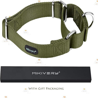 Mikivery Martingale Dog Collar Nylon Adjustable and Safety Training Colourful Comfortable Metal Buckle Pet Collars for Small Medium and Large Dogs(Military Green,M)