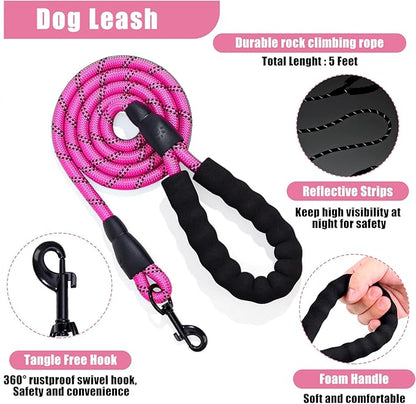 No Pull Dog Harness Adjustable Collar & Leash Set - Dog Halter Harnesses Collapsible Bowls & Poop Bag Dispenser Muzzle ID Tags Toys Fits Small Medium Large Dogs (Pink-M)