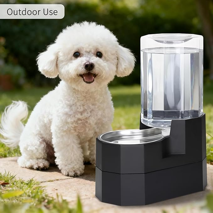 Sfozstra Large Dog Water Dispenser: 7L Raised Gravity Gray Automatic Stainless Steel Waterer - 100% BPA Free - Pet Feeder for Senior Dogs with Joint Pain in Bedroom Garden