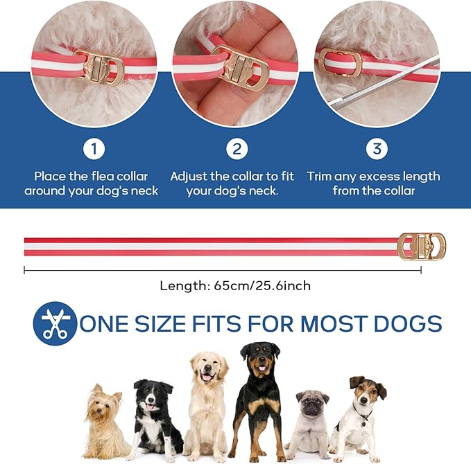 4 Pack Flea and Tick Collar for Dogs- 32 Months Fleas and Ticks Treatment - Water Resistant Dog Flea Collars for Puppy Small Medium Large Dog- Red & White