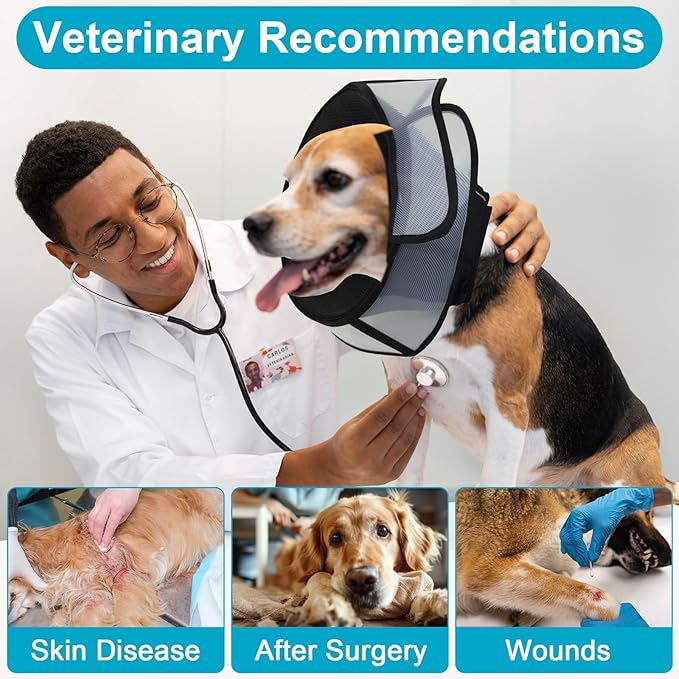 Soft Elizabethan Dog Cone Collar for Large, Medium & Small Dogs - Adjustable Recovery Collar for Post-Surgery, Wound Protection & Licking Prevention - Lightweight Pet Cone Alternative（Black,L）