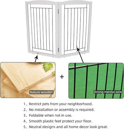 ZJSF Freestanding Foldable Dog Gate - Extra Wide Wooden White Puppy Gate - 2 Panels Pet Fence