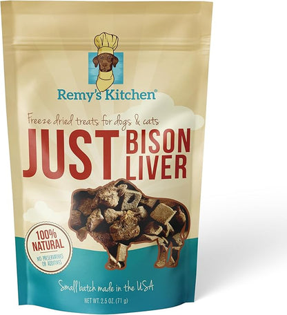 Freeze Dried Dog Treats – Bison Liver, Single Ingredient, All-Natural, USA Sourced, Human-Grade, Grain-Free High-Protein Training Treats, 2.5 oz