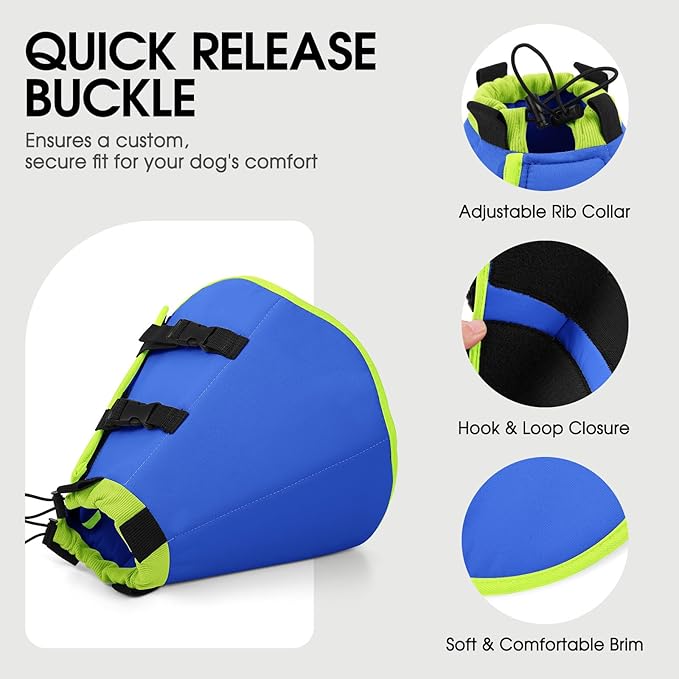 SUNFURA Dog Cones for Medium Dogs, Soft Cone for Dogs to Stop Licking, Comfy Dog Cone with Elastic Collar Loop, Recovery E-Collar Alternative for Wound Healing After Surgery, Blue M