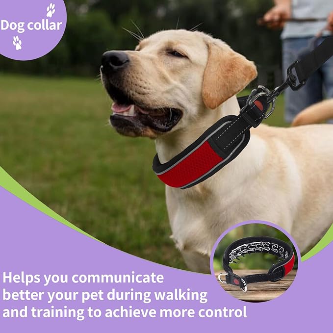 Martingale No Pull Dog Collar for Large Medium Dogs Training Walking, Heavy Duty Nylon Reflective Adjustable Anti Pull Slip Collar with Buckle L Red