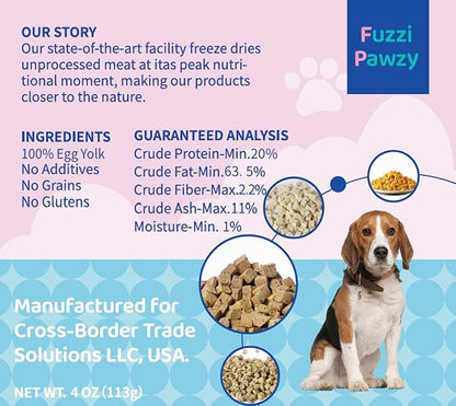 Freeze Dried Egg Yolk Healthy Training Treats Toppers for Pets, Single Fresh Raw Ingredient, Organic, Pure Balance, Natural, Grain Gluten Filler Free, Snacks, Dogs Cats (4oz)