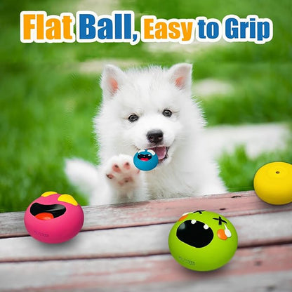 HOLYSTEED Squeaky Dog Toy for Small Dogs, Rubber Latex Puppy Toys Small Dog Toys, Soft Smile Face Squeaky Dog Balls Flat for Mini, Small Breeds