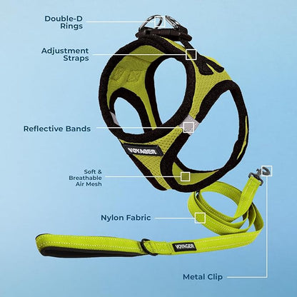Best Pet Supplies Voyager Step-in Air All Weather Mesh Harness and Reflective Dog 5ft Leash Combo with Neoprene Handle, for Small, Medium and Large Breed Puppies - Set (Lime/Black Trim), X-Large