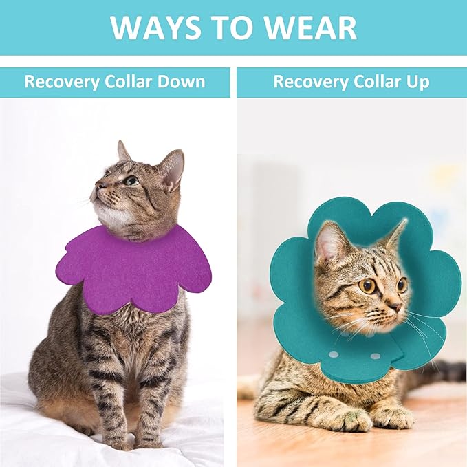 Pet Cone Collar, 3 PCS Adjustable Pet Recovery Protective Collar Cute Sunflower Shape Elizabethan Cat Cone Collar for Cats and Dogs, Red and Purple and Light Blue