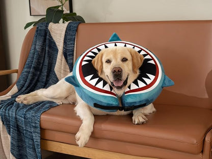 Dog Cone Inflatable Widen Dog Neck Donut Collar, Soft Cone Alternative After Surgery for Large Medium Small Dogs to Stop Licking (Blue Shark, X-Large)