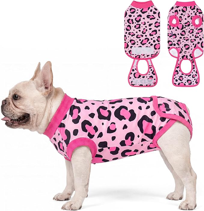cyeollo Dog Recovery Suit Female, Breathable Surgery Suit for Dogs Female After Spayed, Soft Surgical Body Suit Dog Onesie, E-Collar & Cone Alternative, Anti-Licking Wound Surgery Clothes, Leopard XS