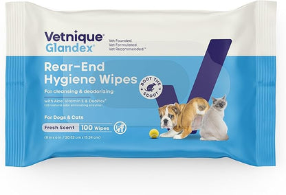 Vetnique Glandex Dog Wipes for Pets Cleansing & Deodorizing Anal Gland Hygienic Dog & Cat Wipes with Vitamin E, Skin Conditioners and Aloe Labs (100ct)