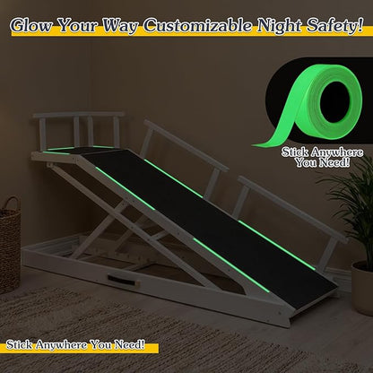 6 Level Height Adjustable Dog Ramp for Bed, Couch 65" Foldable Pet Ramp with Non-Slip Mat，DIY Glow Strips & Rest Platform Heavy Duty Dog Stairs for Large Dogs up to 200Lbs ，White