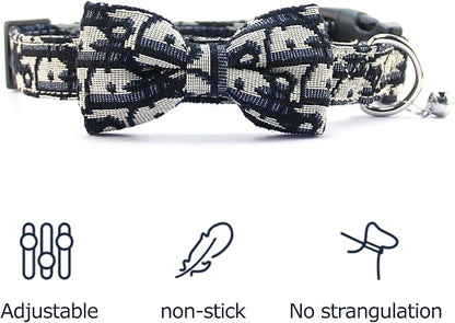 Bowtie Collars for Medium Dogs, Elegant Dog Bow Tie Collars, Dog Collars with Bowtie Adjustable 13.8"-17.7", Black, M