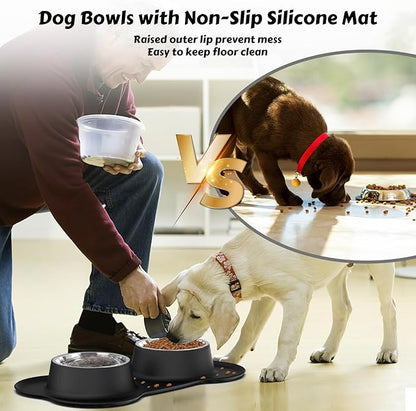 AsFrost Dog Food Bowls Stainless Steel & Water Dish with No-Spill and Non-Skid, Feeder Bowls with Dog Food Dish for Small Medium Large Size,Dogs,Cats,Puppy Pets, Black, 12oz