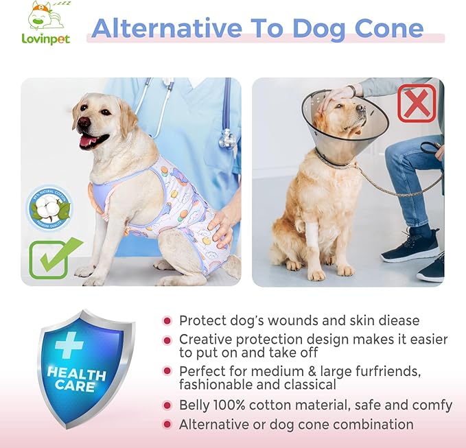 LovinPet Dog Recovery Suit for Large Medium Dogs - Dog's Bodysuit Wound Protective Surgical for Abdominal Wounds After Surgery Anti-Licking Dog Onesies,Elephant,Yellow,M