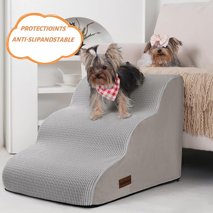 Aodisman 3-Step Dog Ramp and Stairs for Sofa and Chair - Non-Slip Sturdy Pet Steps for Small Dogs and Cats,15.7" H,Light Grey