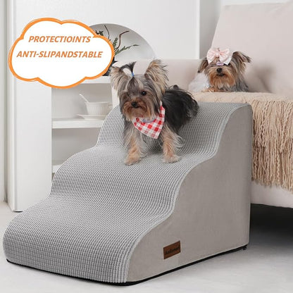 Aodisman 3-Step Dog Ramp and Stairs for Sofa and Chair - Non-Slip Sturdy Pet Steps for Small Dogs and Cats,15.7" H,Light Grey