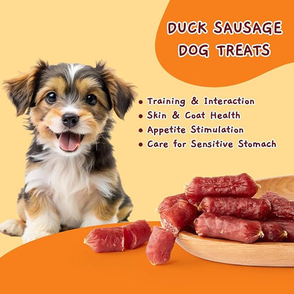 Jungle Calling Soft Duck Sausage Dog Treats, Grain-Free Single Ingredient Tender Duck Jerky, Easy to Chew Training Treats for Small & Medium Dogs, 10.6 oz