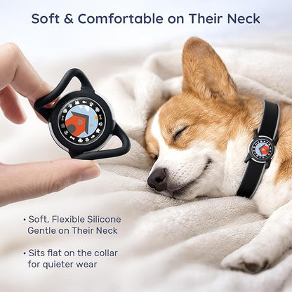 Dog AirTag Holder for Dog Collar, Soft Silicone Slide-On Case for Apple AirTag, No-Dangle Quiet Protective Holder with High-Contrast Message Designs