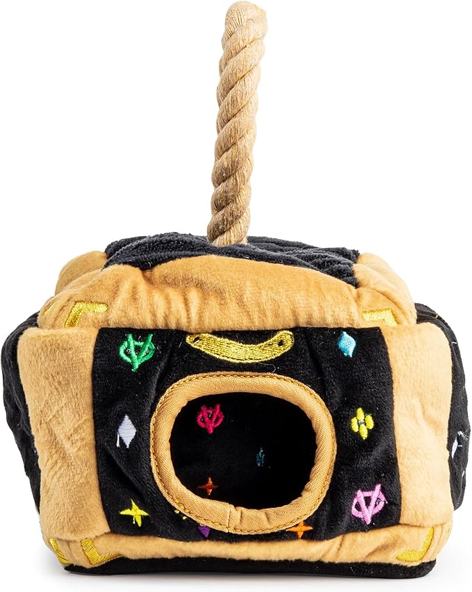 Haute Diggity Dog Chewy Vuiton Trunk Puzzle with 3 Plush Squeaky Dog Toys, Soft Durable Designer-Inspired Stuffed Puppy Chew Toys for Small & Medium Dogs, Machine-Washable (Black Monogram) One Size