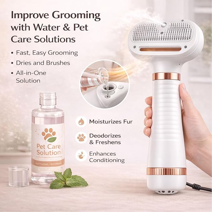 All-in-One Steam Pet Grooming Brush for Dogs & Cats, Soft Brushing with Drying & Deshedding, Calm Home Grooming Tool for Daily Use