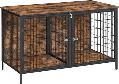 MAHANCRIS Dog Crate Furniture for 2 Dogs, 43.3" Dog Kennel with Removable Divider, Heavy Sturdy Dog Furniture Style Double Cage for Small Medium Dog, Indoor Pet House End Table, Rustic Brown DCHR1201