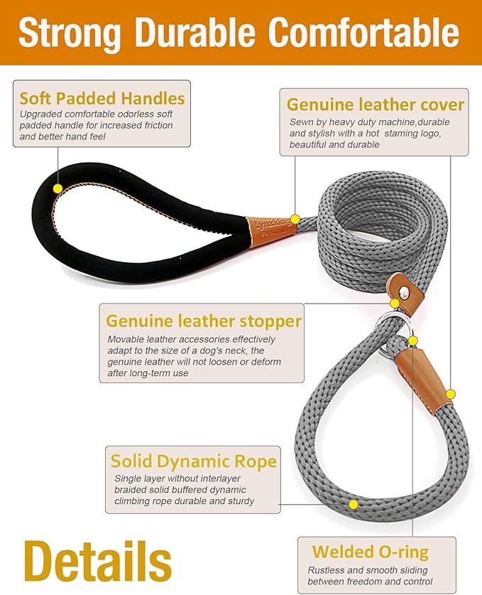 lynxking 6 FT Dog Leash Slip Lead 2 Pack Strong Heavy Duty Braided Dog Training Leash No Pull Training Lead Leashes for Medium Large and Small Dogs