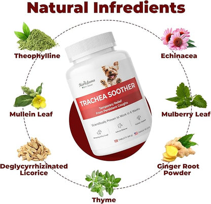 Kennel Cough Treatment, Cough Relief for Dogs, Helps Ease Coughing from Tracheal Collapse, Dry & Wet Cough, Natural Soothing Herbs for Throat & Airway Comfort, Chicken Flavor - 120 Tablets