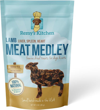Lamb Meat Medley Freeze Dried Dog Treats USA Sourced and Small Batch Made - Human-Grade, All Natural Dog Treats Without Artificial Preservatives, Grain Free - 3 oz