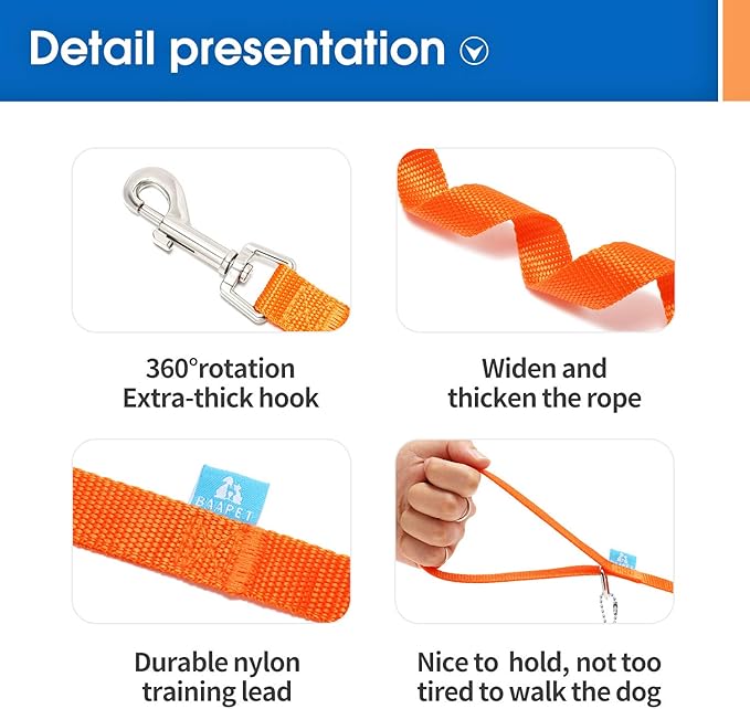 BAAPET 15/20/30/50/100 ft Long Dog Training Leash with Clickers for Small, Medium and Large Dogs or Cats (50 Feet, Orange)
